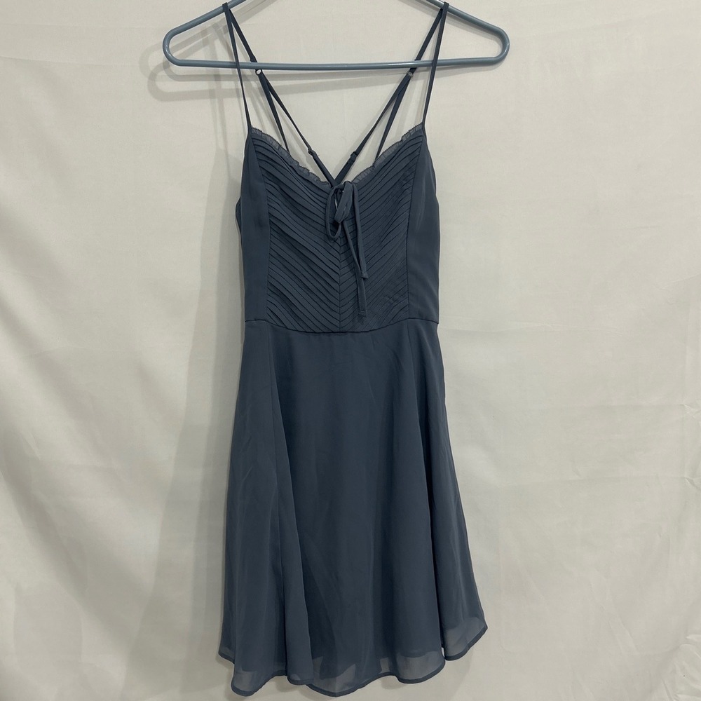 Abercrombie & Fitch Slate Blue Pleated Bodice Mini Dress Cross Back Small Petite